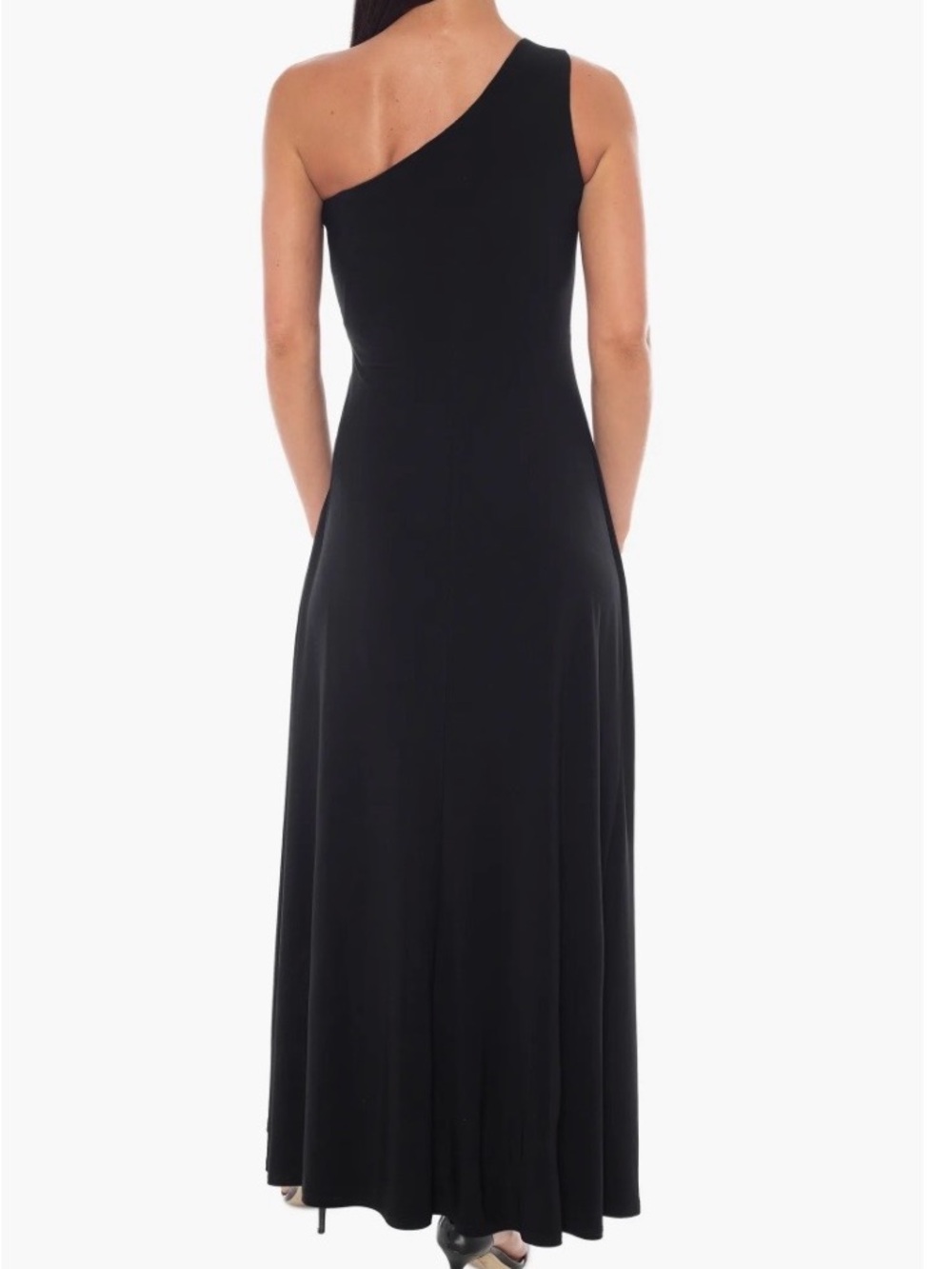 One-Shoulder Black Ruched Evening Dress - Picture 2 of 9